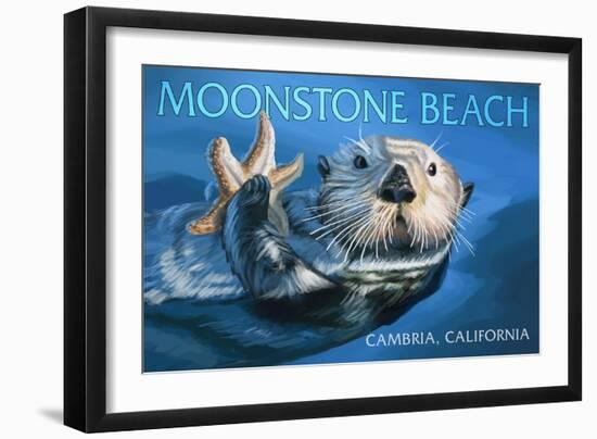 Cambria, California - Sea Otter with Starfish-Lantern Press-Framed Art Print