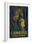 Cambria, California, Seahorses - Paper Mosaic-Lantern Press-Framed Art Print