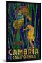 Cambria, California, Seahorses - Paper Mosaic-Lantern Press-Mounted Art Print