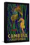 Cambria, California, Seahorses - Paper Mosaic-Lantern Press-Framed Stretched Canvas