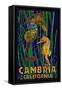 Cambria, California, Seahorses - Paper Mosaic-Lantern Press-Framed Stretched Canvas