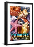 Cambria, California - Shell Montage-Lantern Press-Framed Art Print