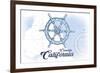 Cambria, California - Ship Wheel - Blue - Coastal Icon-Lantern Press-Framed Art Print