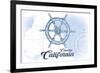 Cambria, California - Ship Wheel - Blue - Coastal Icon-Lantern Press-Framed Art Print