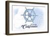 Cambria, California - Ship Wheel - Blue - Coastal Icon-Lantern Press-Framed Art Print