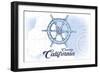 Cambria, California - Ship Wheel - Blue - Coastal Icon-Lantern Press-Framed Art Print