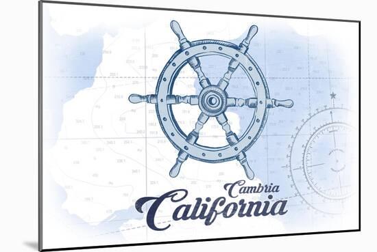 Cambria, California - Ship Wheel - Blue - Coastal Icon-Lantern Press-Mounted Art Print
