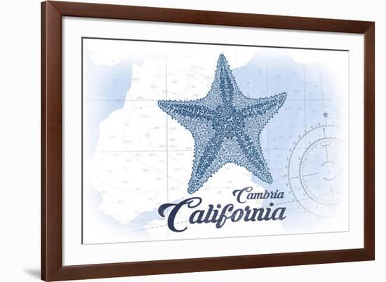 Cambria, California - Starfish - Blue - Coastal Icon-Lantern Press-Framed Art Print