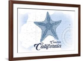 Cambria, California - Starfish - Blue - Coastal Icon-Lantern Press-Framed Art Print