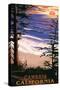 Cambria, California - Sunset & Surfers-Lantern Press-Stretched Canvas