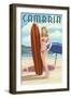 Cambria, California - Surfer Pinup-Lantern Press-Framed Art Print