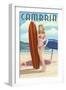 Cambria, California - Surfer Pinup-Lantern Press-Framed Art Print