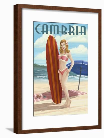 Cambria, California - Surfer Pinup-Lantern Press-Framed Art Print