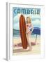 Cambria, California - Surfer Pinup-Lantern Press-Framed Art Print