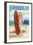 Cambria, California - Surfer Pinup-Lantern Press-Framed Art Print