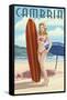 Cambria, California - Surfer Pinup-Lantern Press-Framed Stretched Canvas