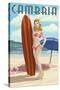 Cambria, California - Surfer Pinup-Lantern Press-Stretched Canvas