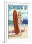 Cambria, California - Surfer Pinup-Lantern Press-Framed Art Print