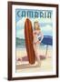 Cambria, California - Surfer Pinup-Lantern Press-Framed Art Print