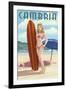 Cambria, California - Surfer Pinup-Lantern Press-Framed Art Print