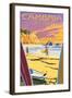 Cambria, California - Surfers at Sunset-Lantern Press-Framed Art Print