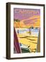 Cambria, California - Surfers at Sunset-Lantern Press-Framed Art Print