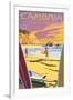 Cambria, California - Surfers at Sunset-Lantern Press-Framed Art Print