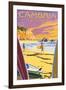 Cambria, California - Surfers at Sunset-Lantern Press-Framed Art Print