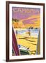 Cambria, California - Surfers at Sunset-Lantern Press-Framed Art Print