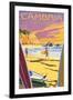 Cambria, California - Surfers at Sunset-Lantern Press-Framed Art Print