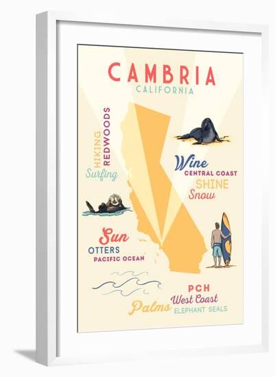 Cambria, California - Typography and Icons-Lantern Press-Framed Art Print