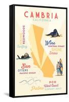 Cambria, California - Typography and Icons-Lantern Press-Framed Stretched Canvas