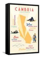 Cambria, California - Typography and Icons-Lantern Press-Framed Stretched Canvas