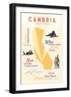 Cambria, California - Typography and Icons-Lantern Press-Framed Art Print