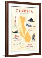 Cambria, California - Typography and Icons-Lantern Press-Framed Art Print