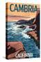 Cambria, California - Waves Crashing on Rocks-Lantern Press-Stretched Canvas