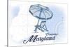 Cambridge, Maryland - Beach Chair and Umbrella - Blue - Coastal Icon-Lantern Press-Stretched Canvas