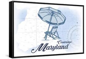 Cambridge, Maryland - Beach Chair and Umbrella - Blue - Coastal Icon-Lantern Press-Framed Stretched Canvas