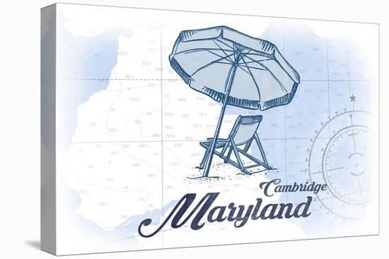 Cambridge, Maryland - Beach Chair and Umbrella - Blue - Coastal Icon-Lantern Press-Stretched Canvas