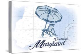 Cambridge, Maryland - Beach Chair and Umbrella - Blue - Coastal Icon-Lantern Press-Stretched Canvas