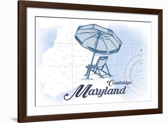 Cambridge, Maryland - Beach Chair and Umbrella - Blue - Coastal Icon-Lantern Press-Framed Premium Giclee Print