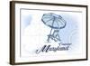 Cambridge, Maryland - Beach Chair and Umbrella - Blue - Coastal Icon-Lantern Press-Framed Art Print