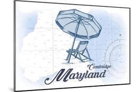 Cambridge, Maryland - Beach Chair and Umbrella - Blue - Coastal Icon-Lantern Press-Mounted Art Print