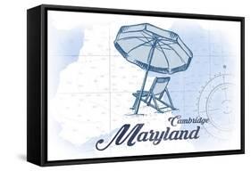 Cambridge, Maryland - Beach Chair and Umbrella - Blue - Coastal Icon-Lantern Press-Framed Stretched Canvas