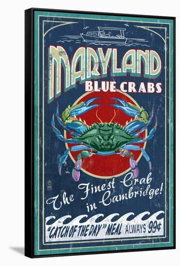 Cambridge, Maryland - Blue Crabs-Lantern Press-Framed Stretched Canvas