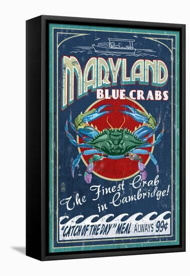 Cambridge, Maryland - Blue Crabs-Lantern Press-Framed Stretched Canvas