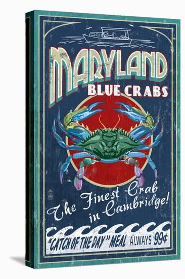 Cambridge, Maryland - Blue Crabs-Lantern Press-Stretched Canvas