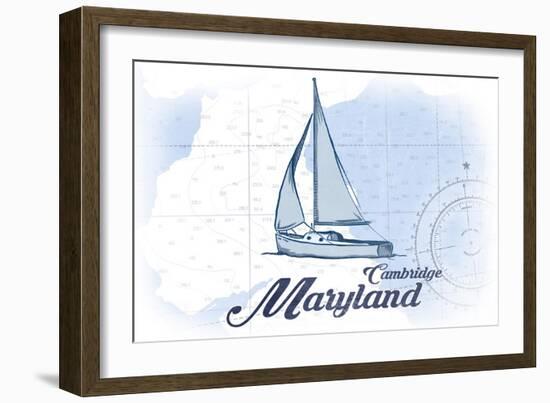 Cambridge, Maryland - Sailboat - Blue - Coastal Icon-Lantern Press-Framed Art Print