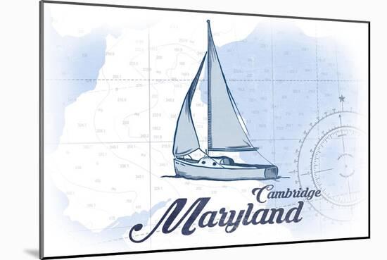 Cambridge, Maryland - Sailboat - Blue - Coastal Icon-Lantern Press-Mounted Art Print