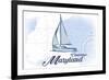 Cambridge, Maryland - Sailboat - Blue - Coastal Icon-Lantern Press-Framed Premium Giclee Print